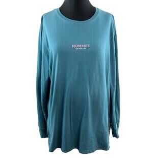 Among Equals Hommes New York City Top Teal Cotton Round Neck Long Sleeve Large L